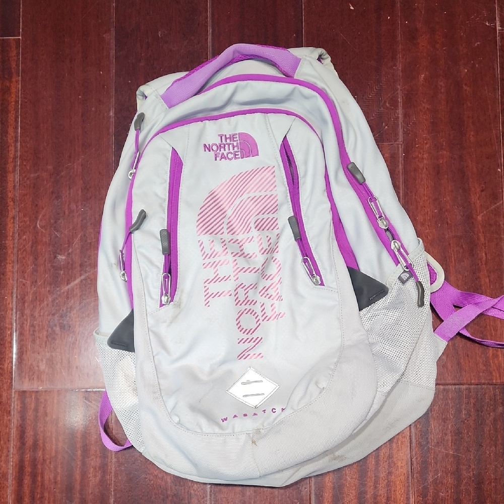The North Face Women's Backpack - Light Gray and Pink 18"